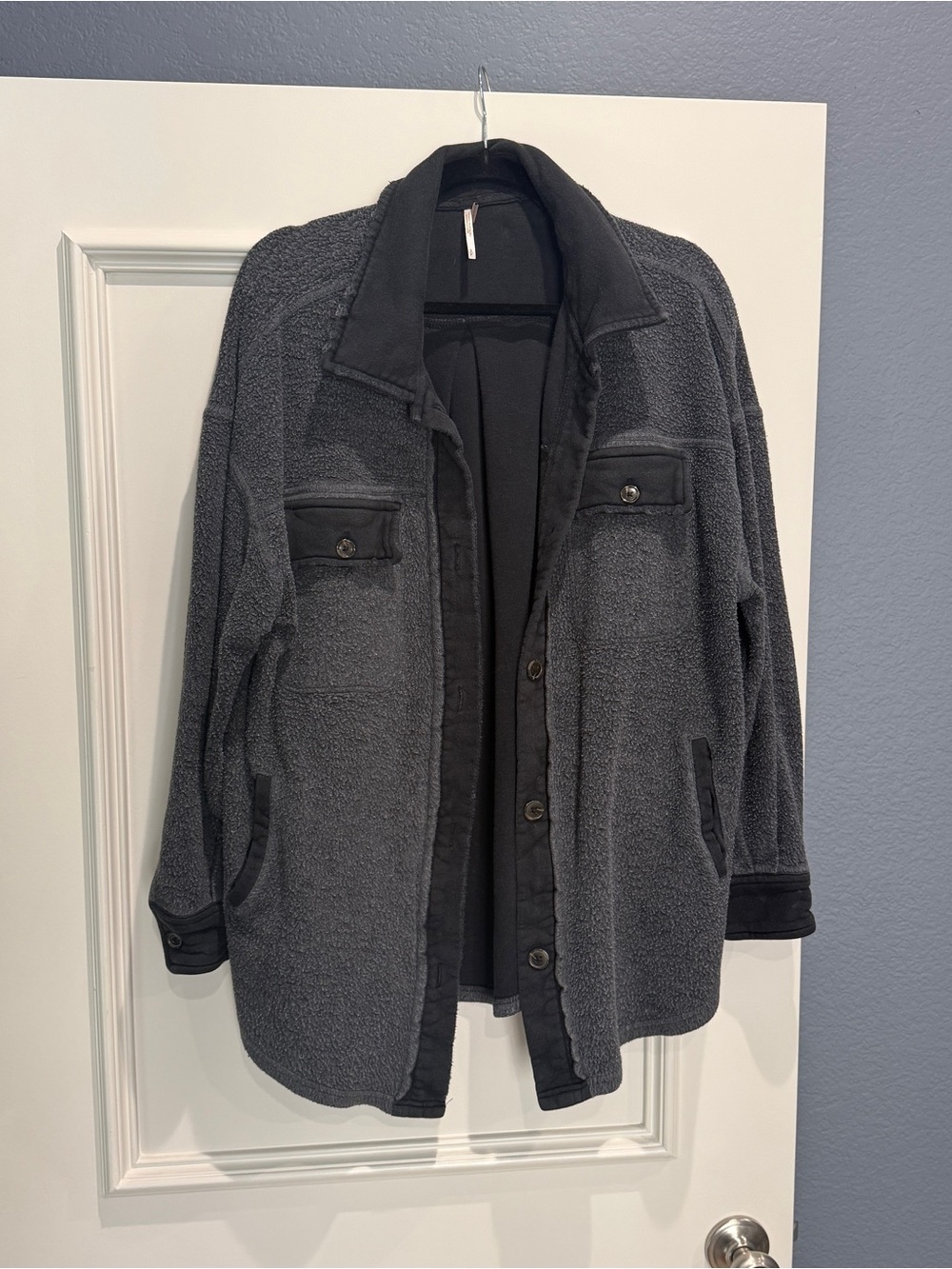 Free People Charcoal Gray Sherpa Shirt Jacket